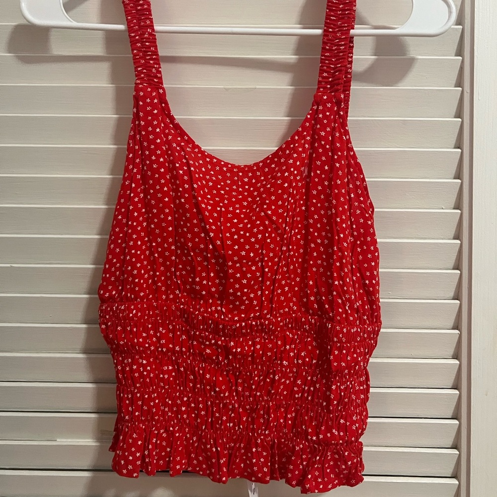 LA Hearts Red with White Floral Design with Open Back